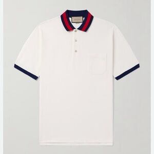 GUCCI (Authentic) 
Logo-Embroidered Cotton-Blend Piqué Polo Shirt